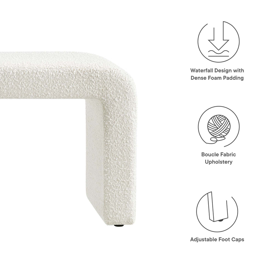 Talia Boucle Fabric Waterfall Long Bench in Ivory