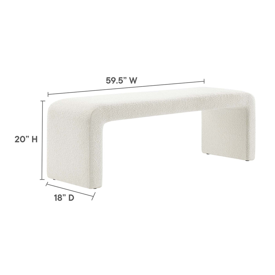 Talia Boucle Fabric Waterfall Long Bench in Ivory