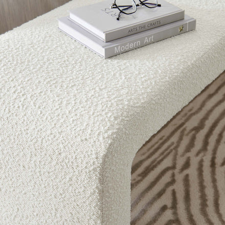 Simba Boucle Fabric Waterfall Long Bench in Ivory