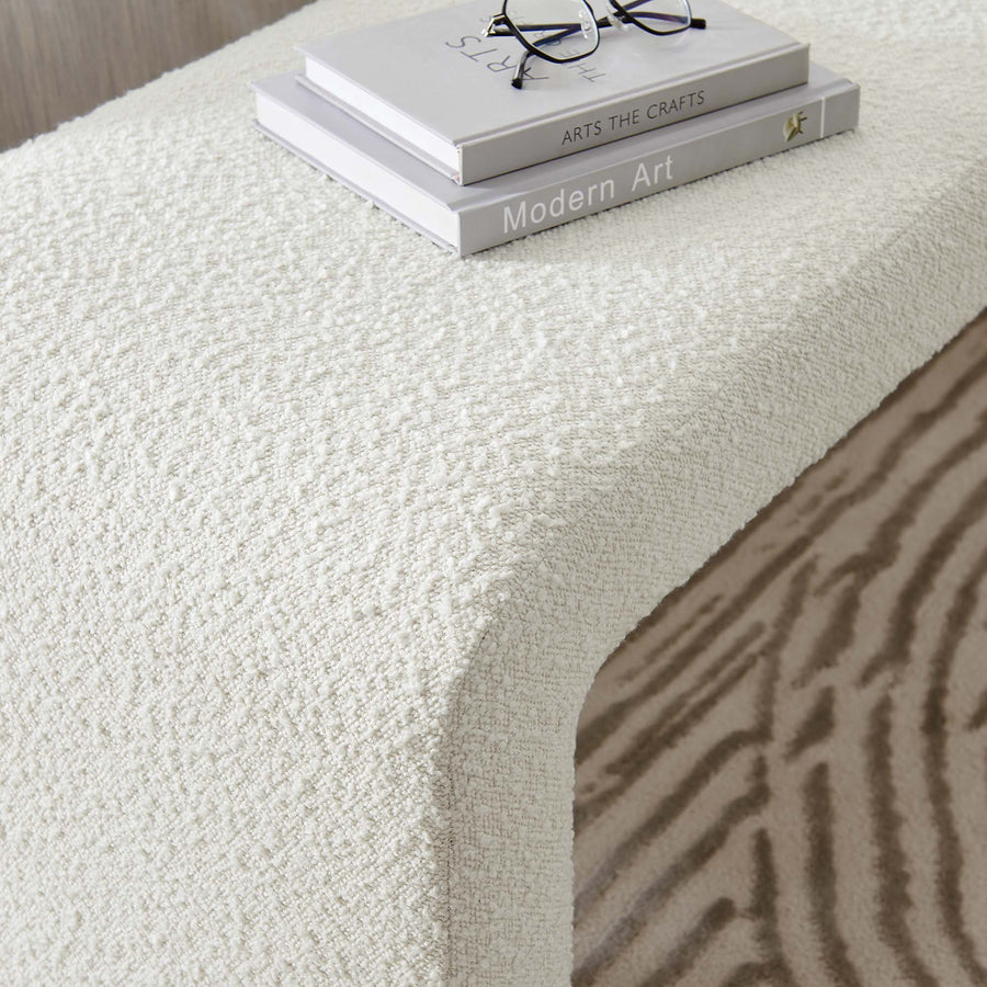 Talia Boucle Fabric Waterfall Long Bench in Ivory