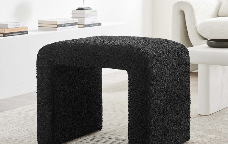 Talia Boucle Fabric Waterfall Stool in Black