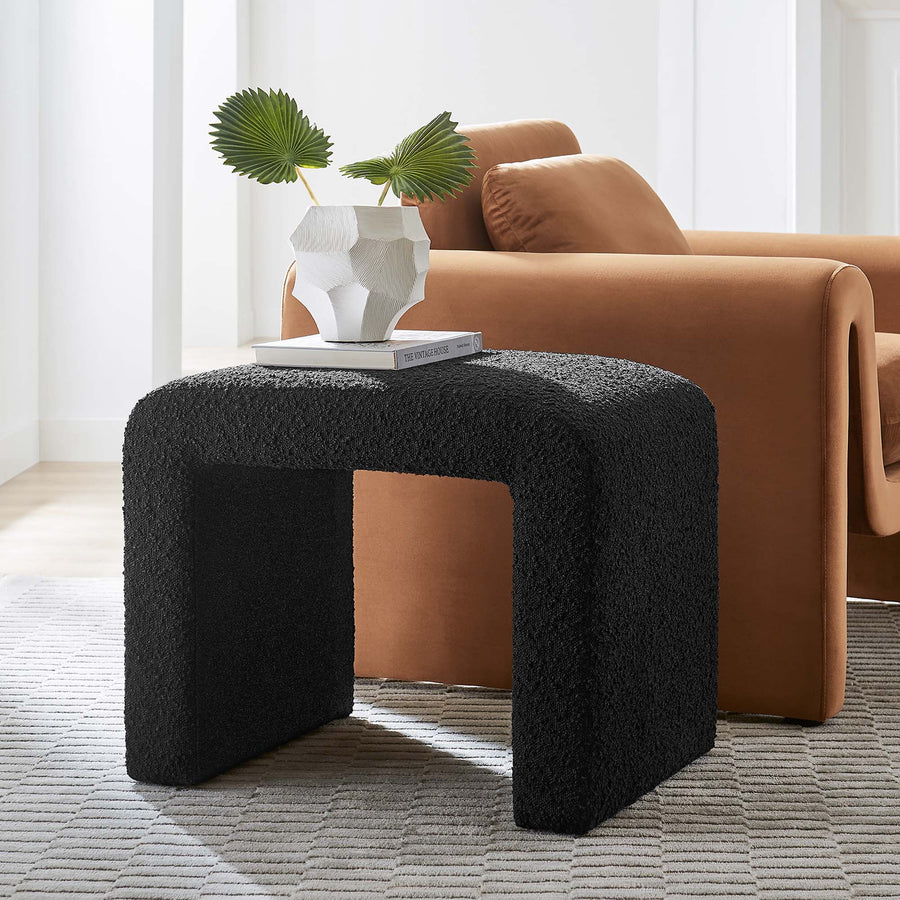 Talia Boucle Fabric Waterfall Stool in Black