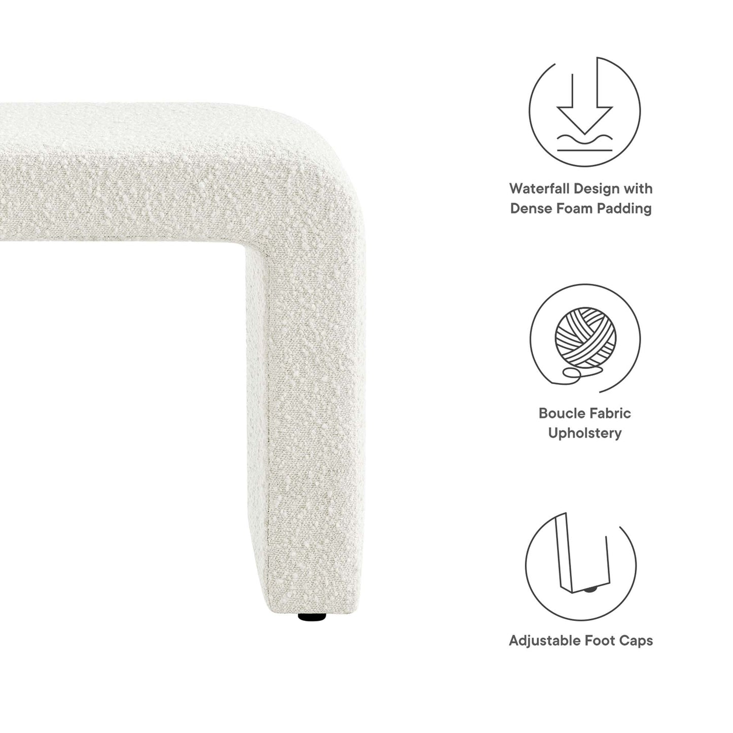 Simba Boucle Fabric Waterfall Stool by Furniture For America