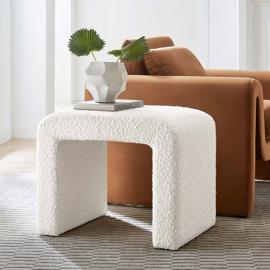 Talia Boucle Fabric Waterfall Stool in Ivory
