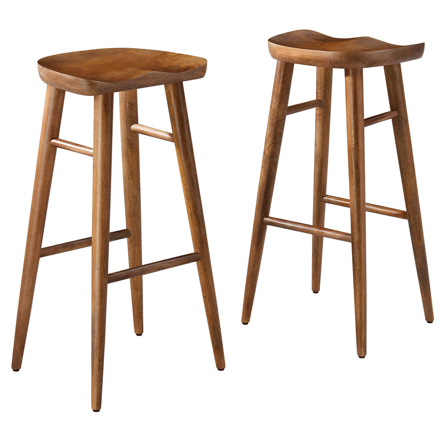 Oona Backless Wood Bar Stools Set of 2 in Walnut