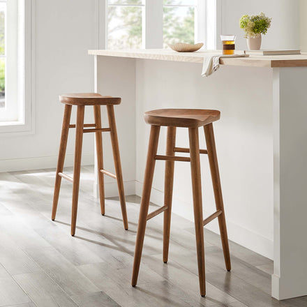 Saville Backless Wood Bar Stools Set of 2 in Walnut