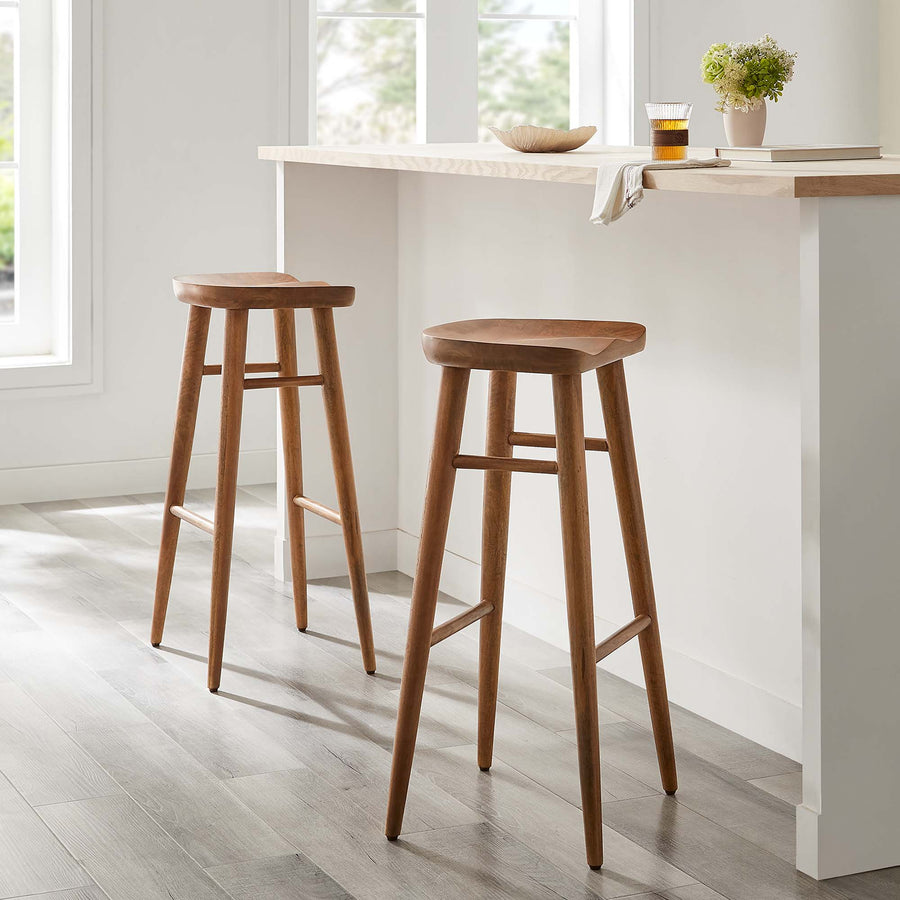 Oona Backless Wood Bar Stools Set of 2 in Walnut