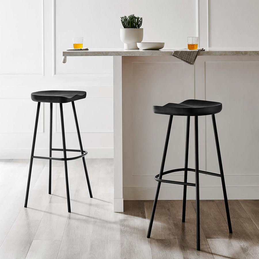 Milo Backless Wood Bar Stools Set of 2 in Black