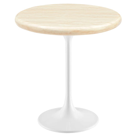 Lippa 20" Round Faux Travertine Side Table in White Travertine