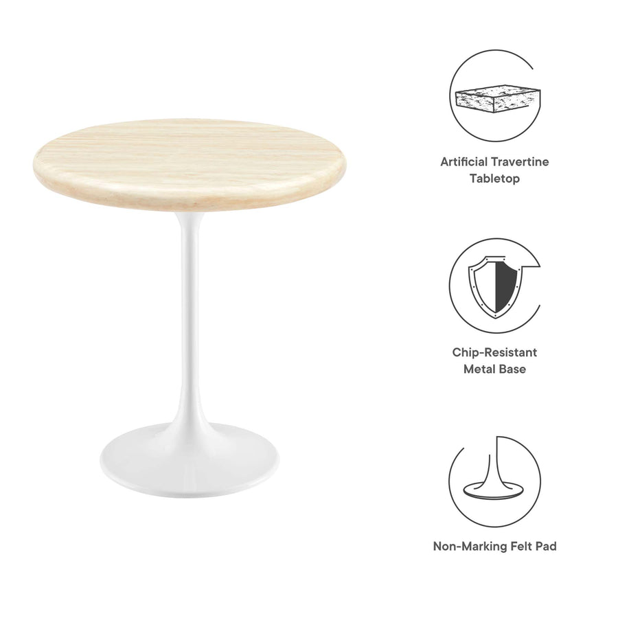 Lumen 20" Round Faux Travertine Side Table in White Travertine