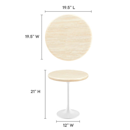 Lippa 20" Round Faux Travertine Side Table in White Travertine