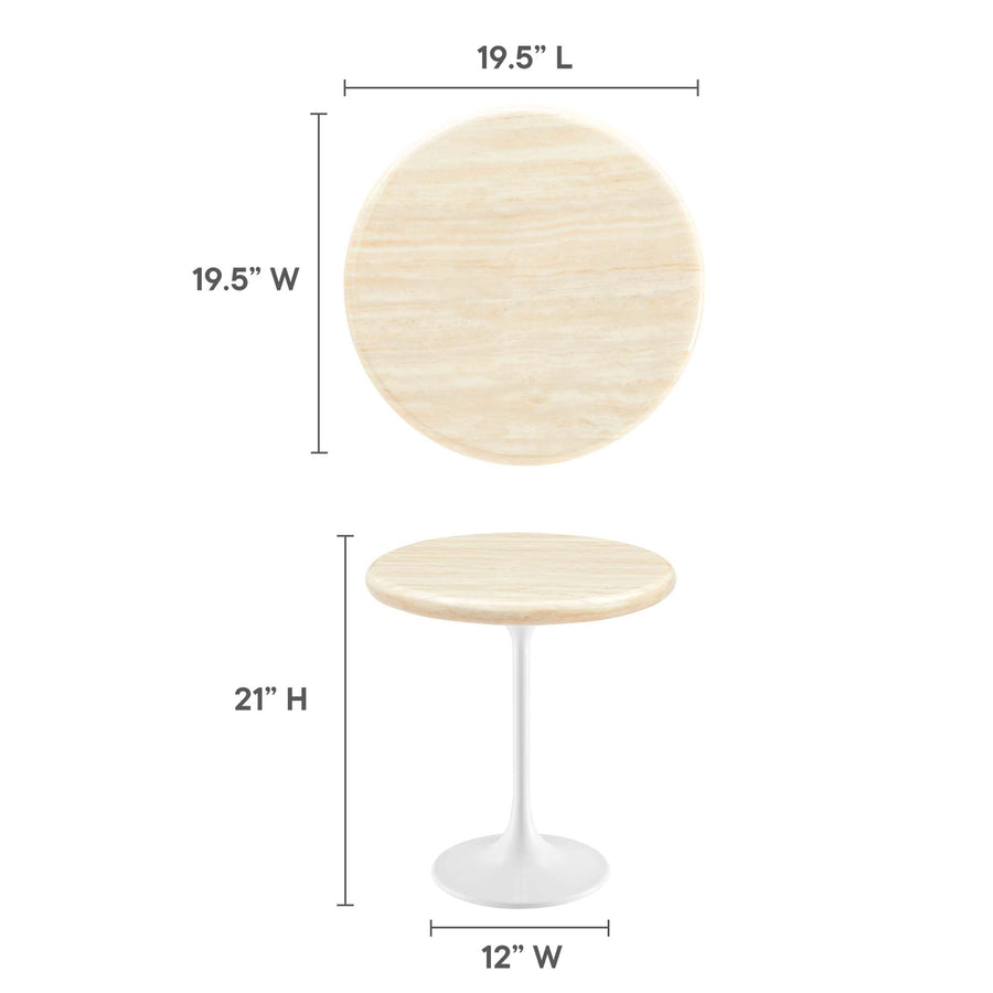 Lumen 20" Round Faux Travertine Side Table in White Travertine