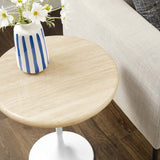 Lumen 20" Round Faux Travertine Side Table in White Travertine