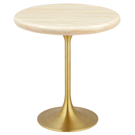 Lippa 20" Round Faux Travertine Side Table by Furniture For America