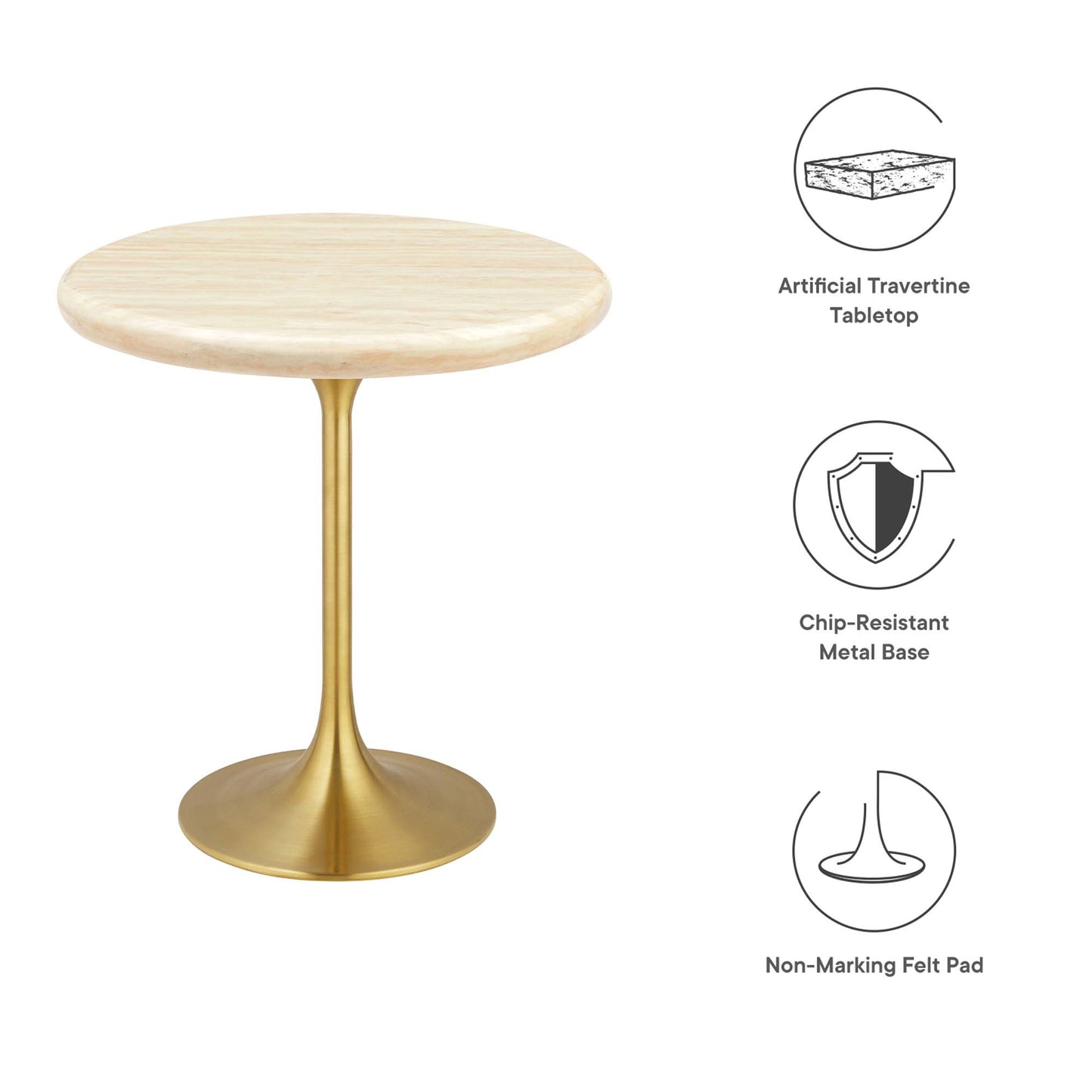 Lippa 20" Round Faux Travertine Side Table by Furniture For America