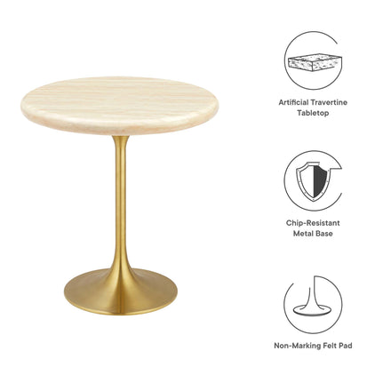 Lippa 20" Round Faux Travertine Side Table in Gold Travertine