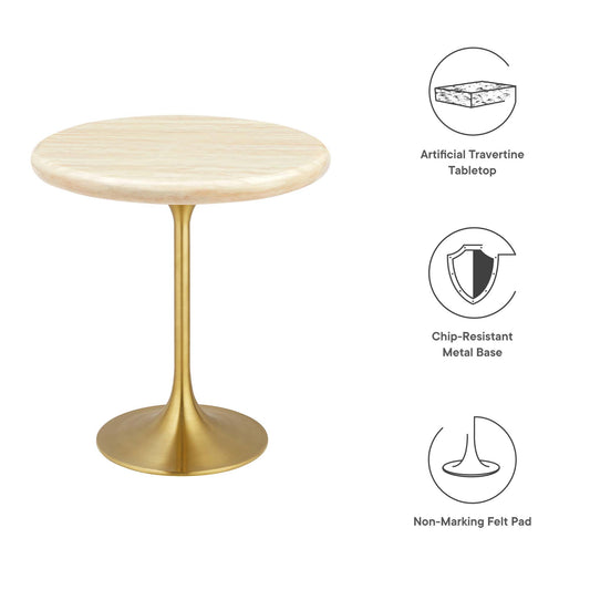 Lippa 20" Round Faux Travertine Side Table by Furniture For America