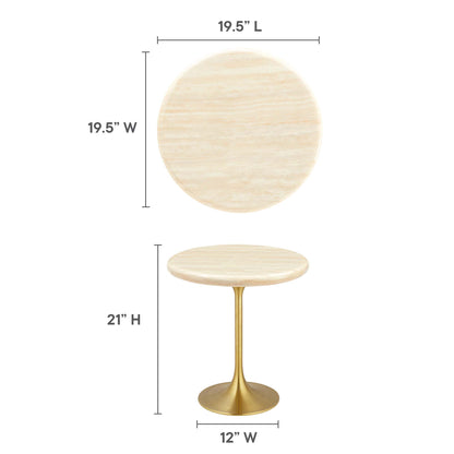 Lippa 20" Round Faux Travertine Side Table by Furniture For America