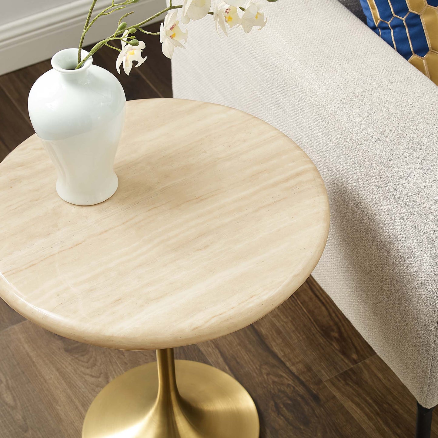 Lippa 20" Round Faux Travertine Side Table by Furniture For America