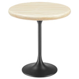 Lumen 20" Round Faux Travertine Side Table in Black Travertine