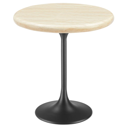 Lippa 20" Round Faux Travertine Side Table in Black Travertine
