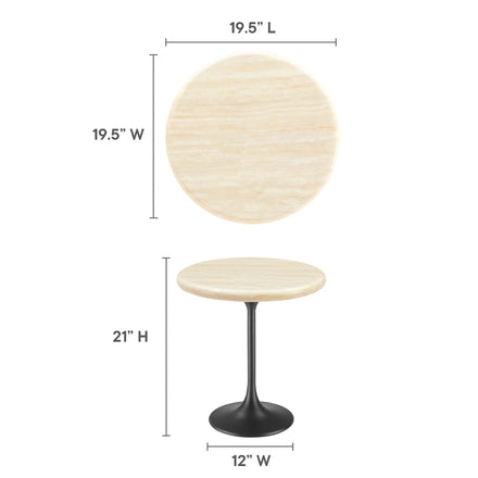 Lippa 20" Round Faux Travertine Side Table in Black Travertine