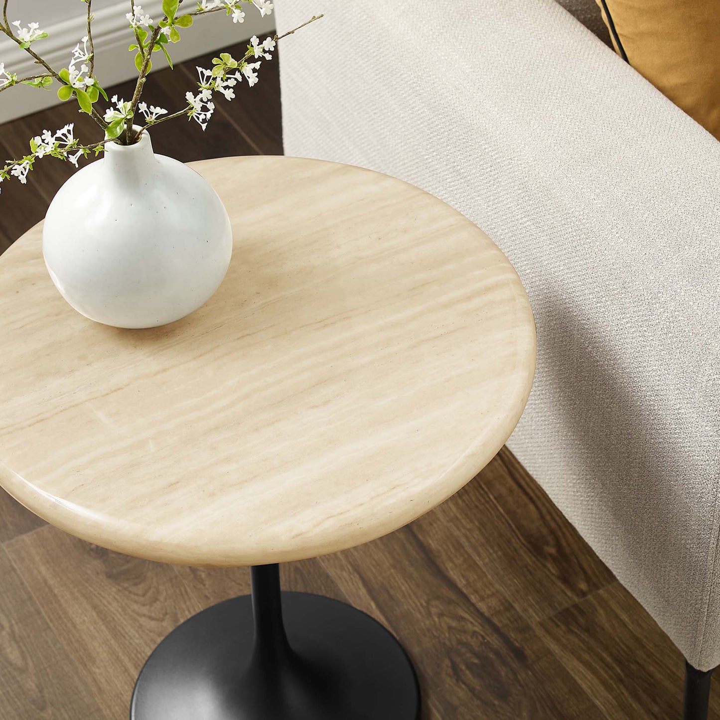 Lippa 20" Round Faux Travertine Side Table by Furniture For America
