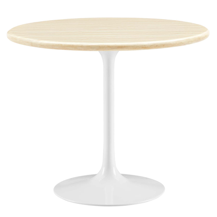 Lumen 36" Round Faux Travertine Dining Table in White Travertine