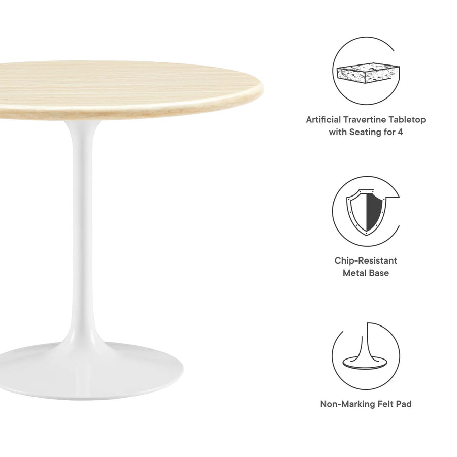 Lumen 36" Round Faux Travertine Dining Table in White Travertine