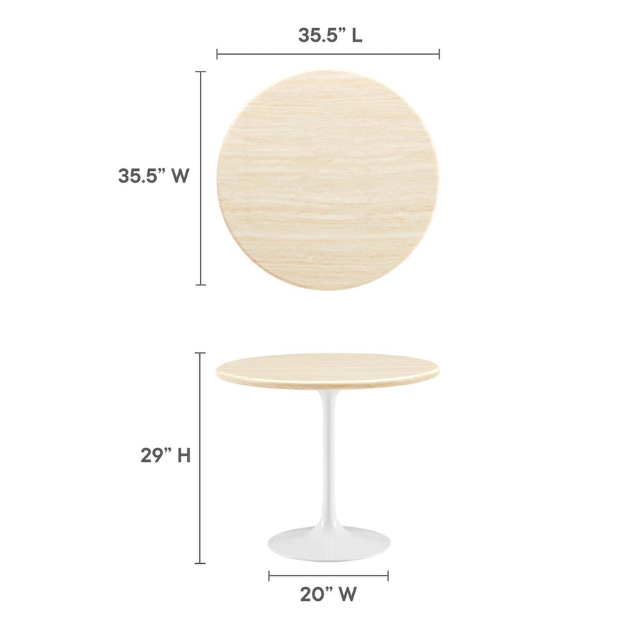 Lumen 36" Round Faux Travertine Dining Table in White Travertine