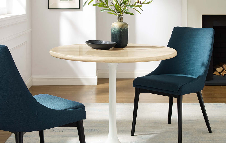 Lumen 36" Round Faux Travertine Dining Table in White Travertine