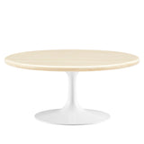 Lumen 36" Round Faux Travertine Coffee Table in White Travertine
