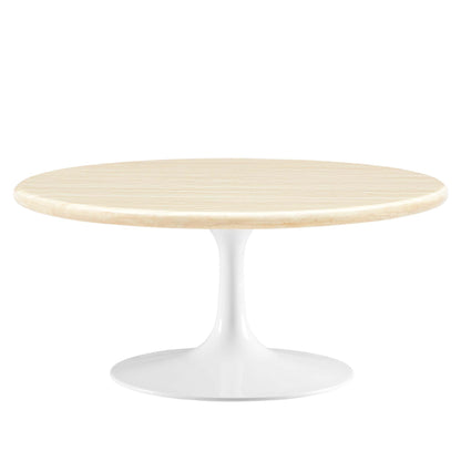 Lippa 36" Round Faux Travertine Coffee Table by Furniture For America
