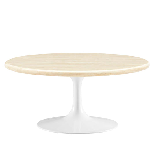 Lippa 36" Round Faux Travertine Coffee Table by Furniture For America
