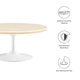 Lumen 36" Round Faux Travertine Coffee Table in White Travertine