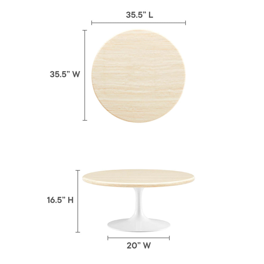 Lumen 36" Round Faux Travertine Coffee Table in White Travertine