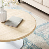 Lumen 36" Round Faux Travertine Coffee Table in White Travertine