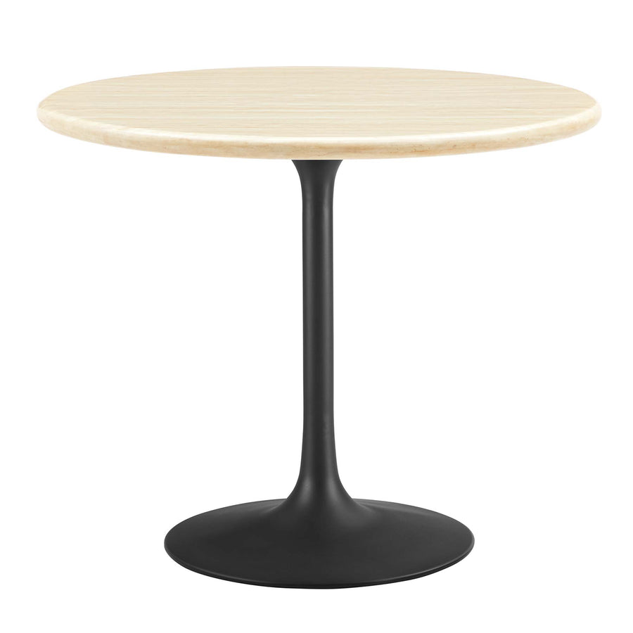 Lumen 36" Round Faux Travertine Dining Table in Black Travertine