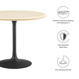 Lumen 36" Round Faux Travertine Dining Table in Black Travertine