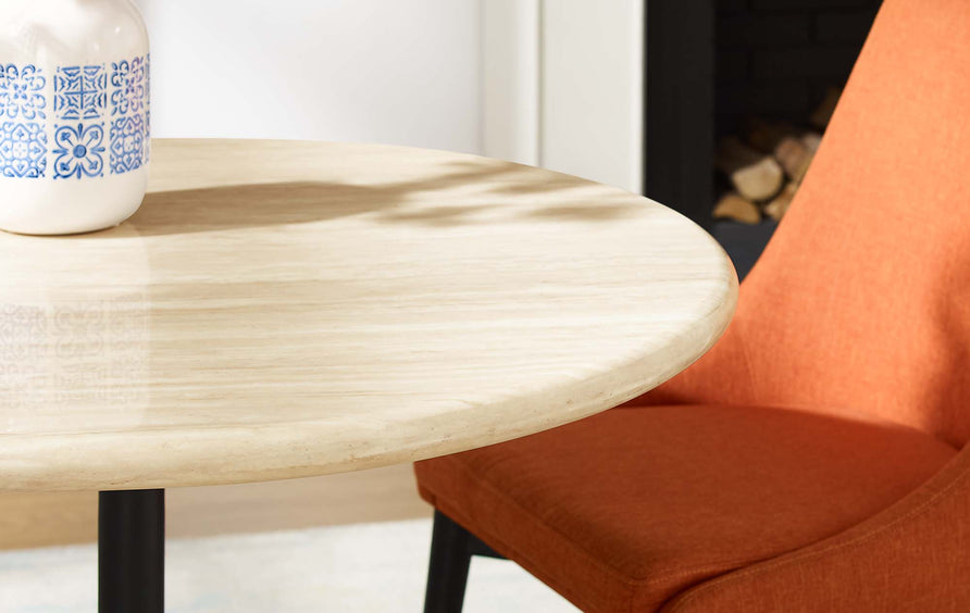 Lumen 36" Round Faux Travertine Dining Table in Black Travertine