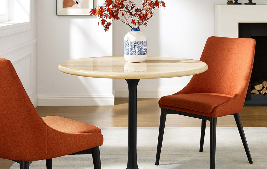 Lumen 36" Round Faux Travertine Dining Table in Black Travertine