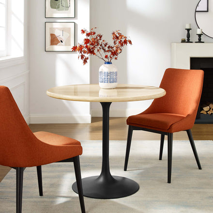 Lippa 36" Round Faux Travertine Dining Table in Black Travertine