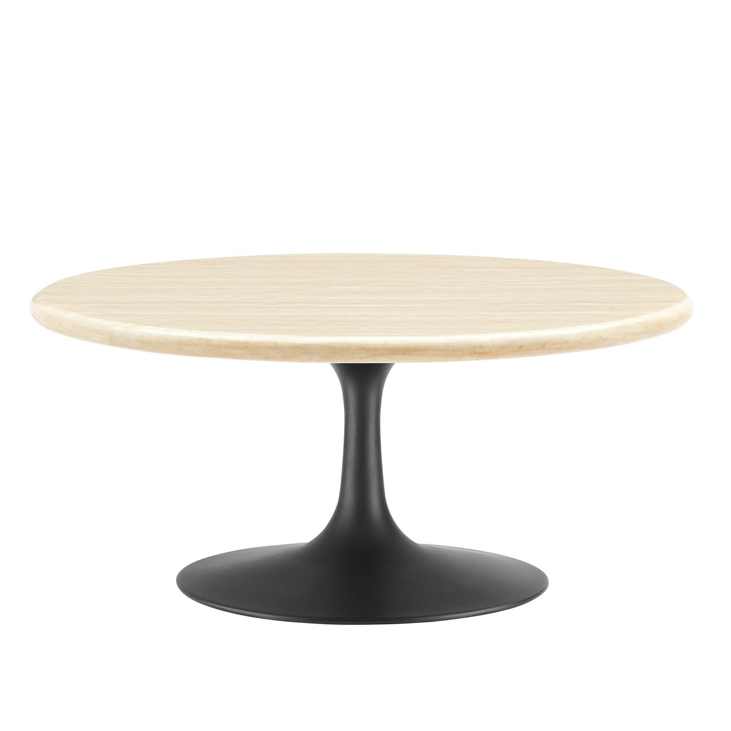 Lippa 36" Round Faux Travertine Coffee Table by Furniture For America