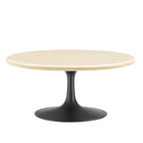 Lumen 36" Round Faux Travertine Coffee Table in Black Travertine