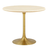 Lumen 36" Round Faux Travertine Dining Table in Gold Travertine