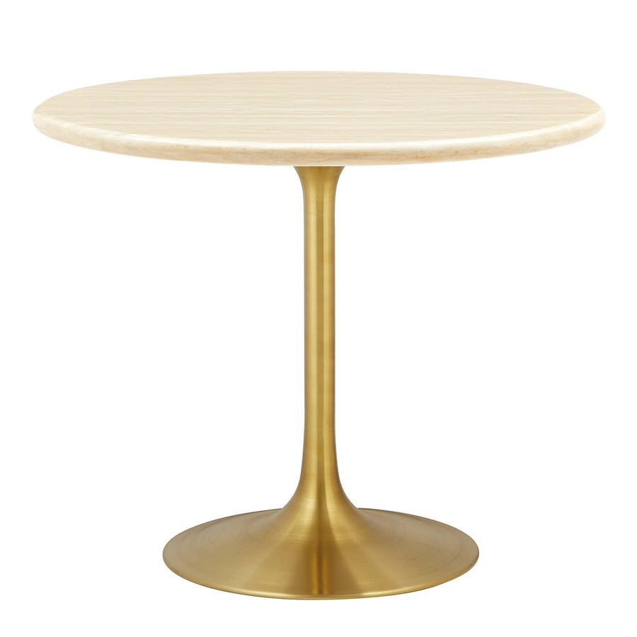Lumen 36" Round Faux Travertine Dining Table in Gold Travertine