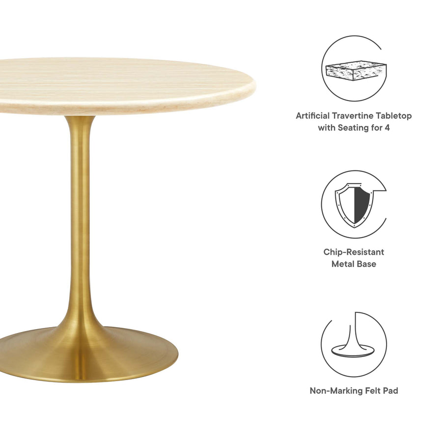 Lumen 36" Round Faux Travertine Dining Table in Gold Travertine