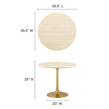 Lumen 36" Round Faux Travertine Dining Table in Gold Travertine