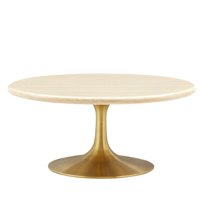 Lippa 36" Round Faux Travertine Coffee Table by Furniture For America