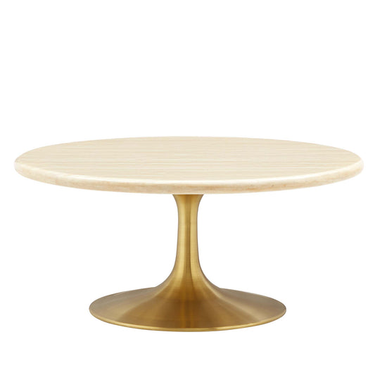 Lippa 36" Round Faux Travertine Coffee Table by Furniture For America
